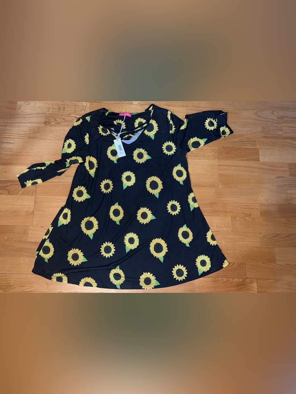 Black Sunflower Print Girls' Dress